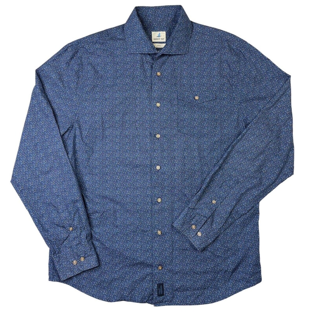Johnnie-O Floral Long Sleeve Button Up Shirt Men’s Large Blue Spread Collar EUC